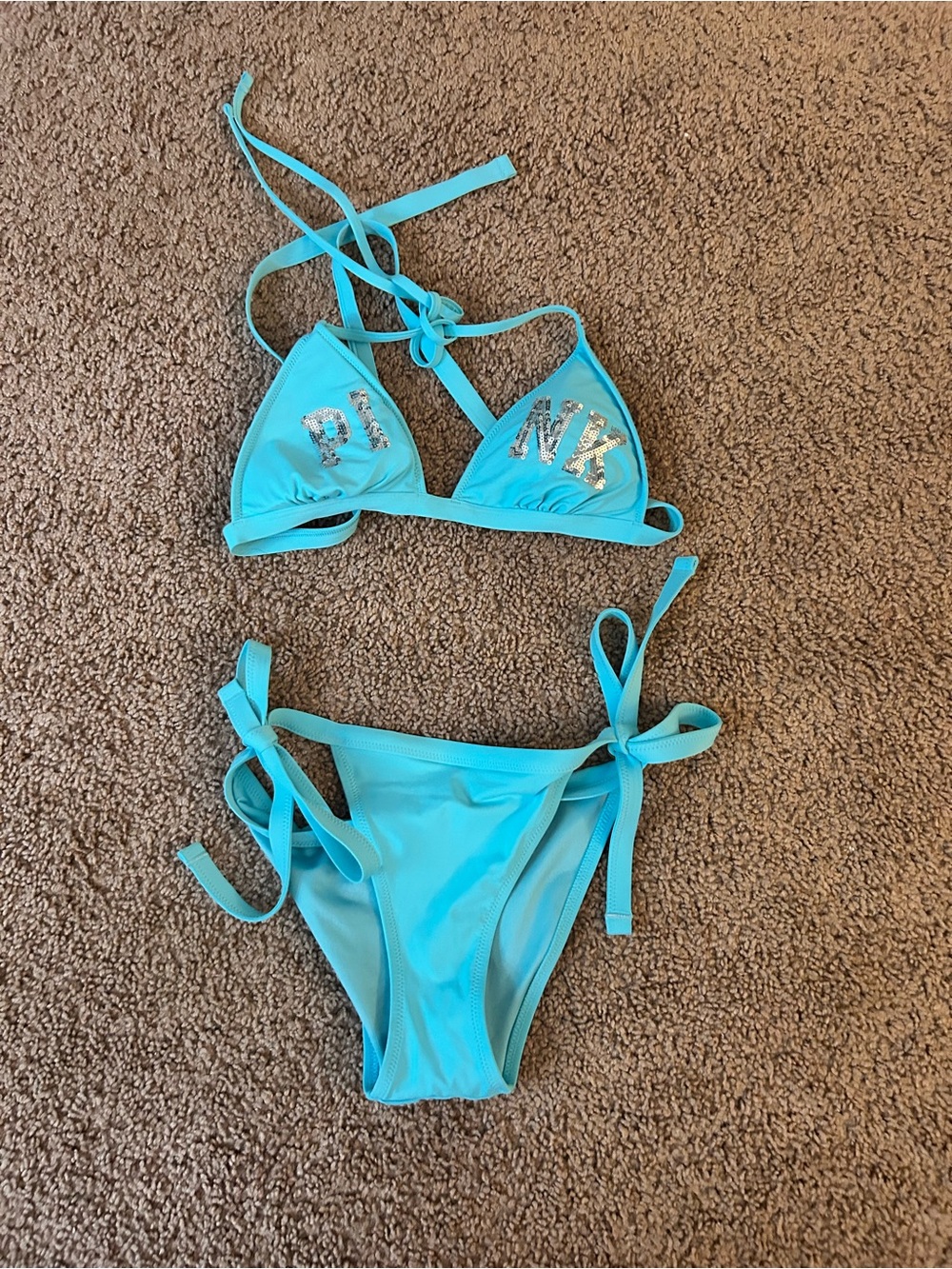 PINK Victoria's Secret Aqua Triangle Tie Bikini